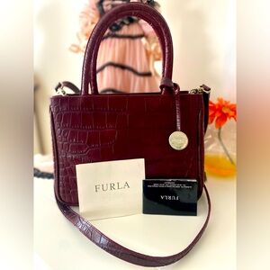 Furla crocodile embossed leather bag